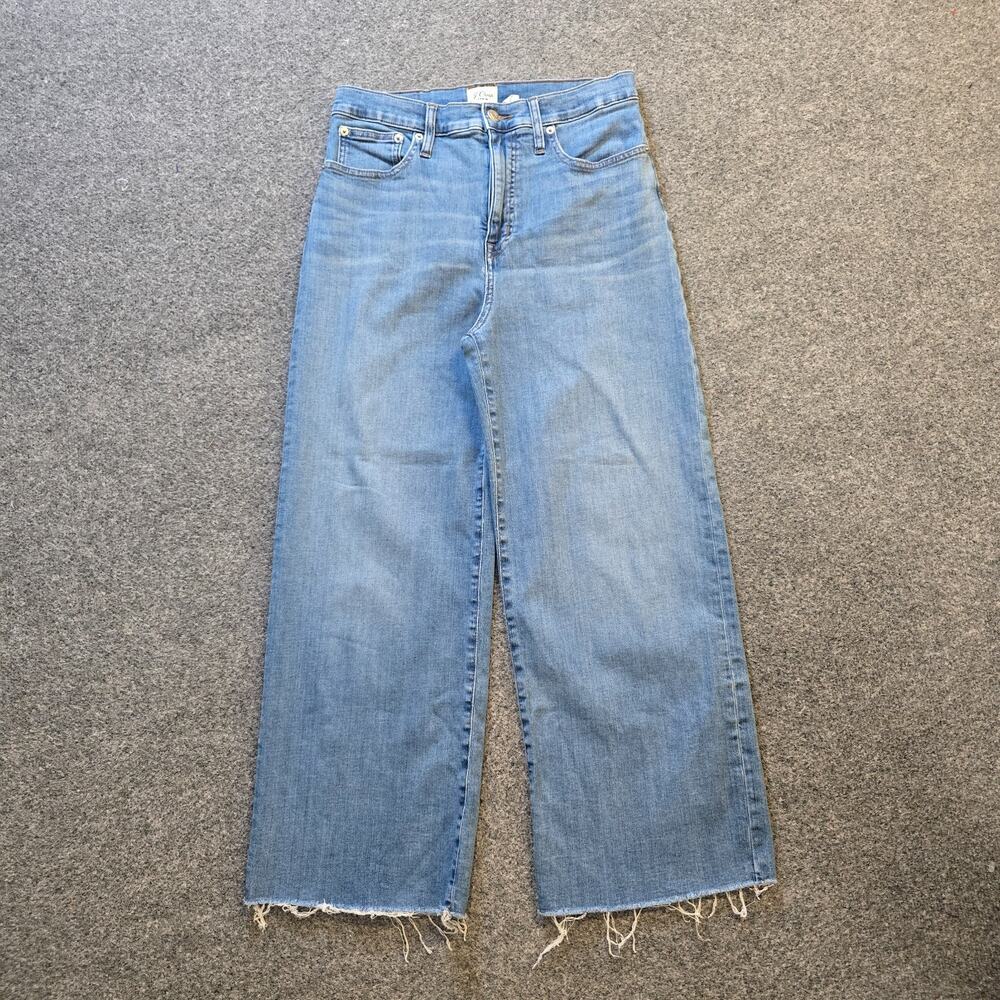 J Crew Jeans Womens Size 29 Blue Wide Leg Raw Hem Cropped Denim Casual Capsule